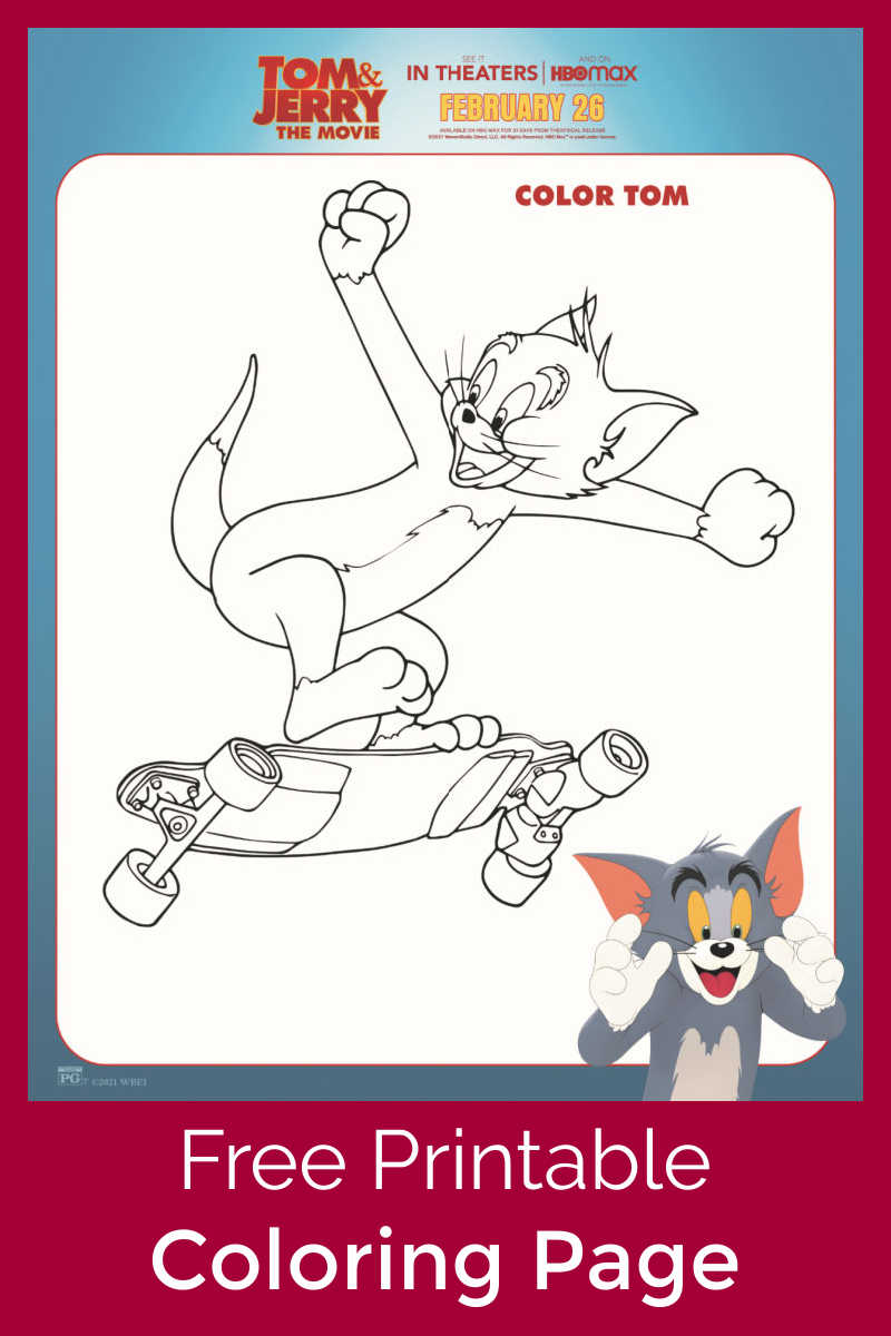 sponsored: Kids who love cartoons and skateboarding will love it, when you download this free printable Tom and Jerry coloring page.