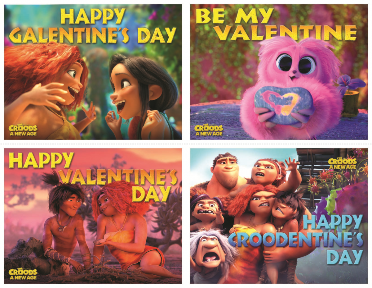 four printable croods valentines day cards.
