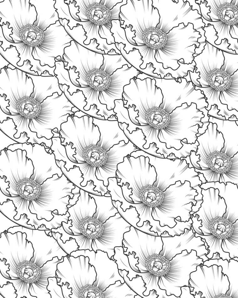 Adults or kids can make a beautiful super bloom picture, when you download this free printable poppy coloring page.