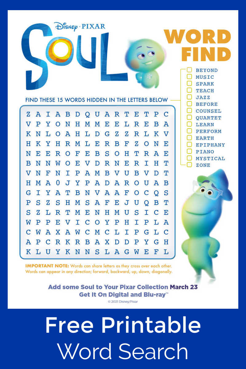 Free Printable Activity Sheets from Disney and Pixar's SOUL