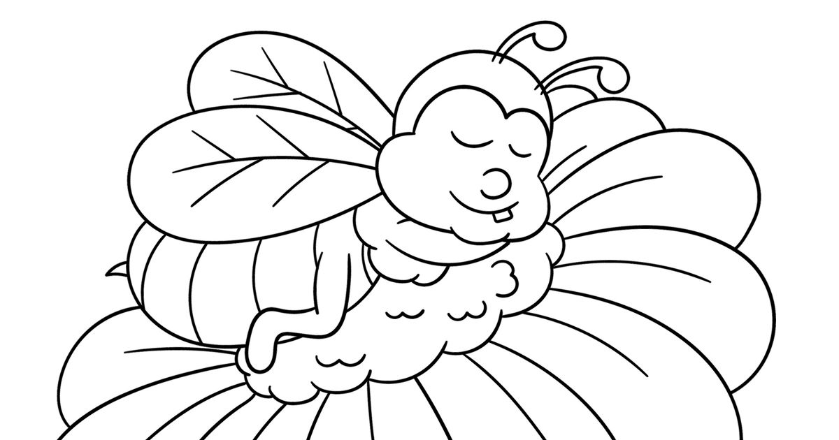 close up honey bee on a flower coloring page.