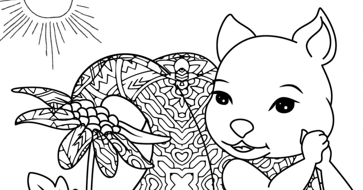 Squirrel and Flower Pot Coloring Page.