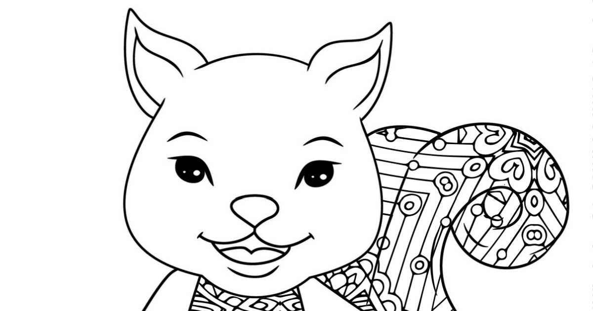 smiling squirrel adult coloring page.