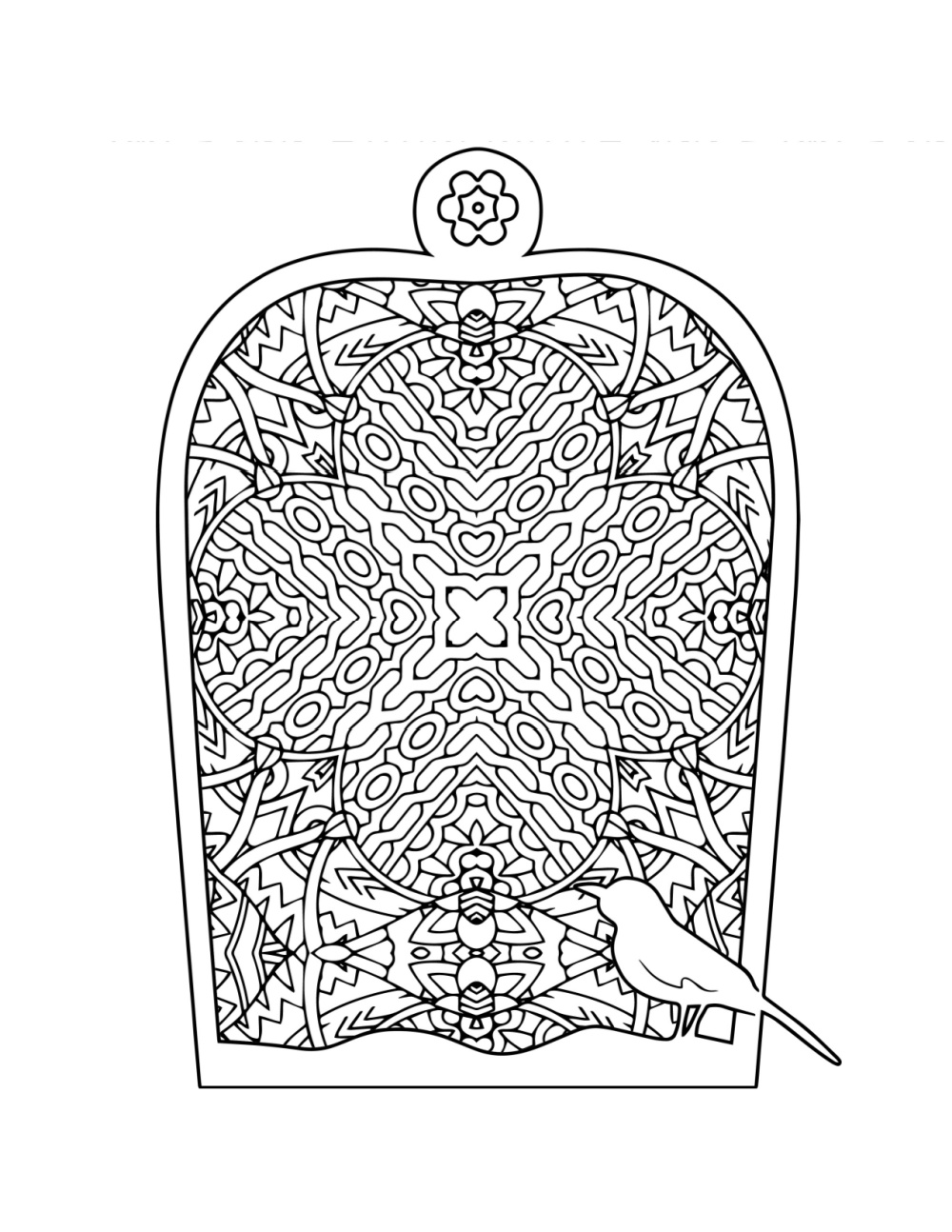 free printable bird cage adult coloring page.