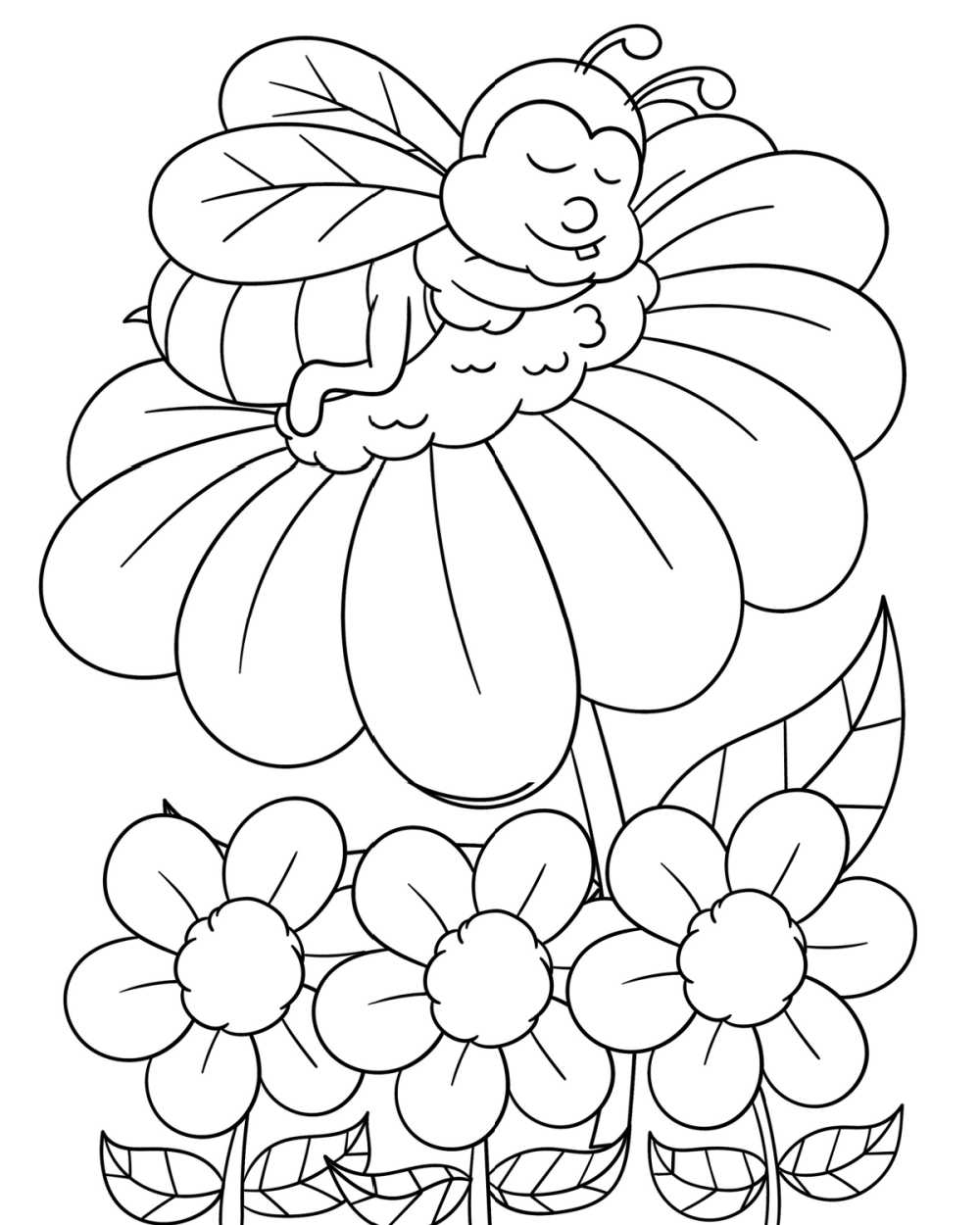 Honey Bee Napping on a Flower Coloring Page - Mama Likes This