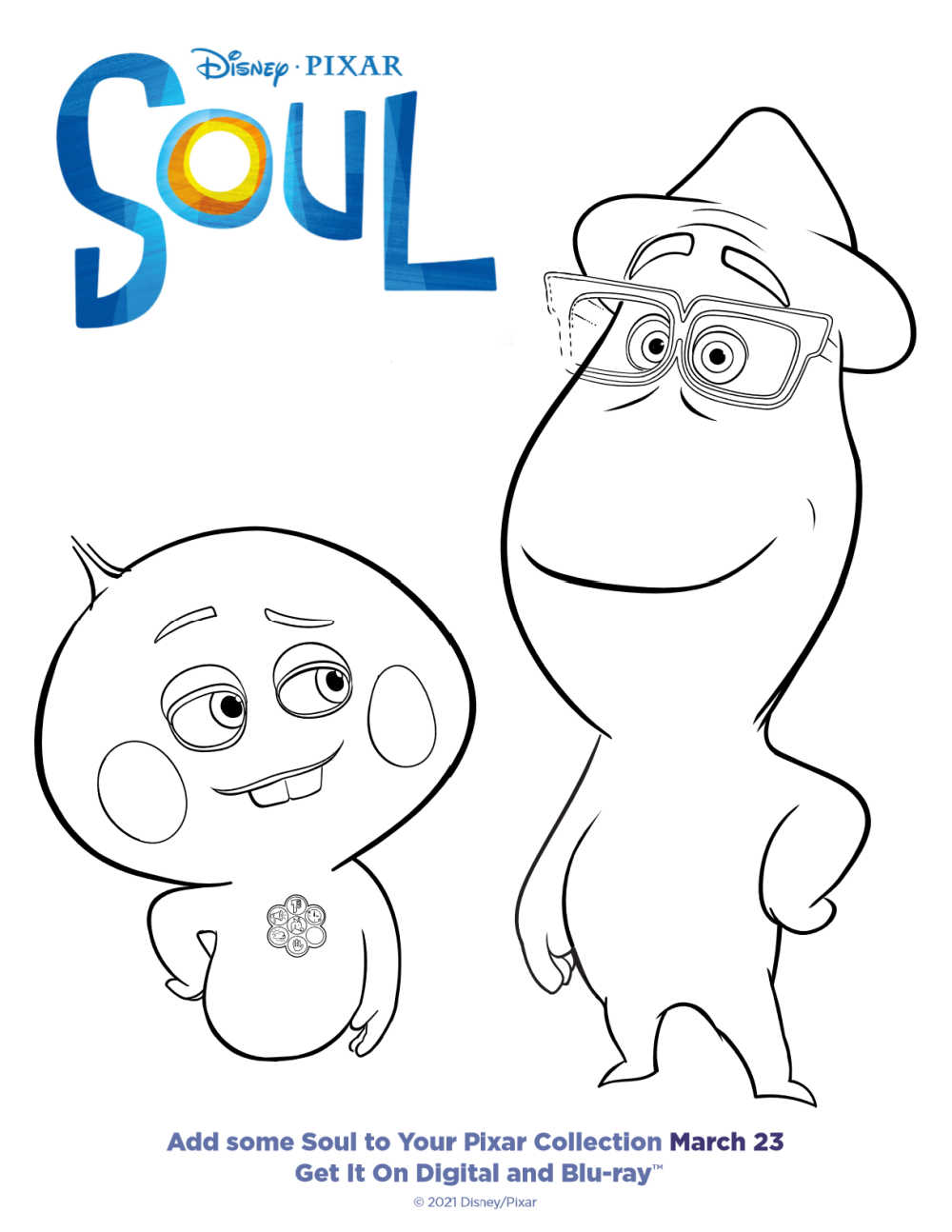 Your kids will have fun, when you download and print this Disney Pixar Soul coloring page featuring the stars of the movie. 