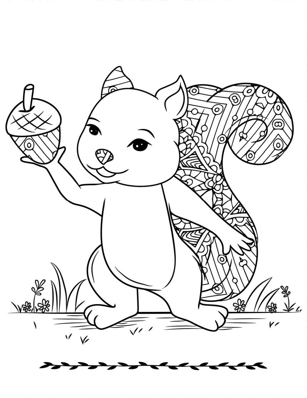 printable squirrel acorn coloring page.