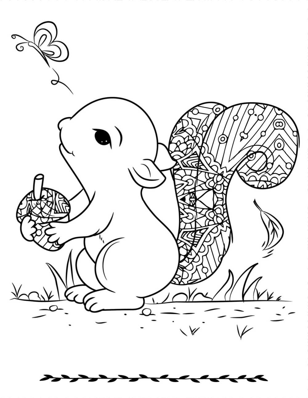 Nature is a wondrous thing, so you are going to love this adorable squirrel with butterfly coloring page that you can download for free.