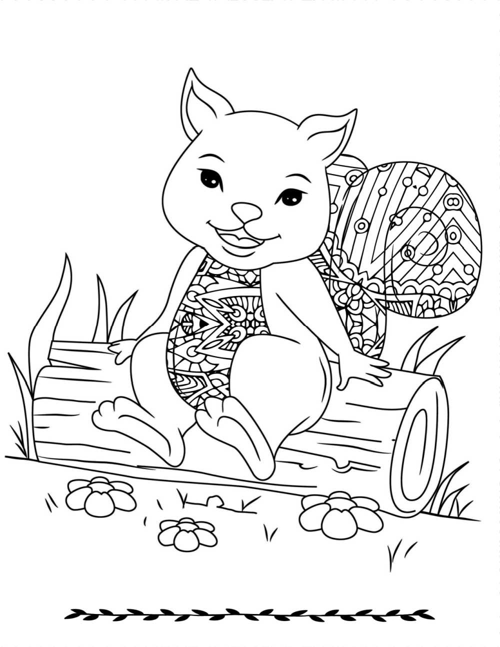 When you want to color a cute an uplifting picture, download this free printable squirrel on a log coloring page. 