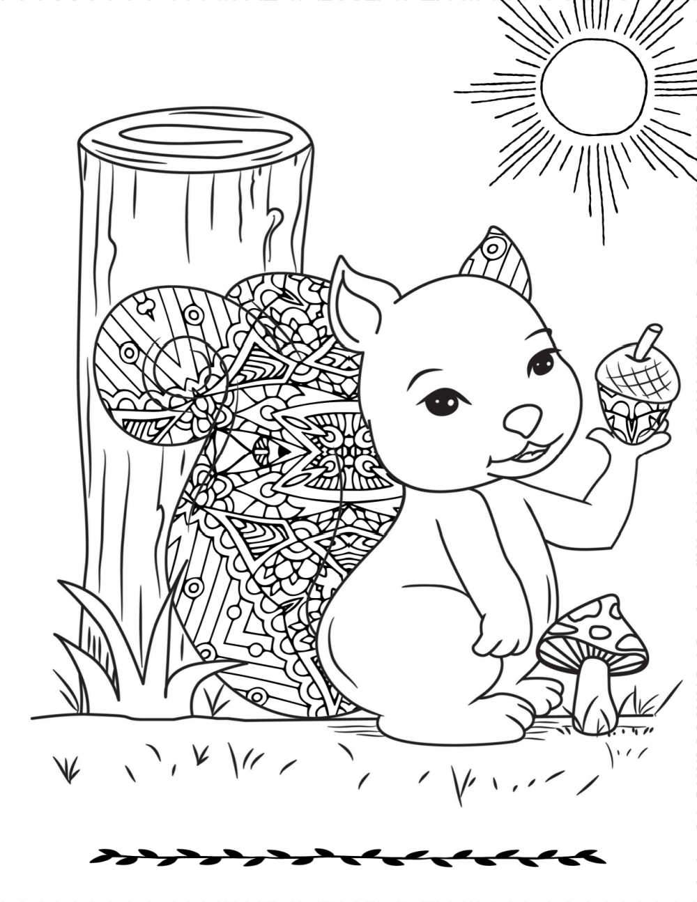 You or your child can color this cute squirrel with mushroom coloring page, when you download the pdf for free. 