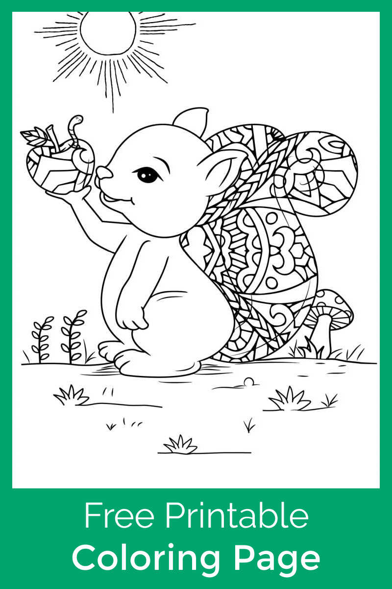 This sweet squirrel with an apple coloring page will be beautiful, when you or your child colors the free printable.