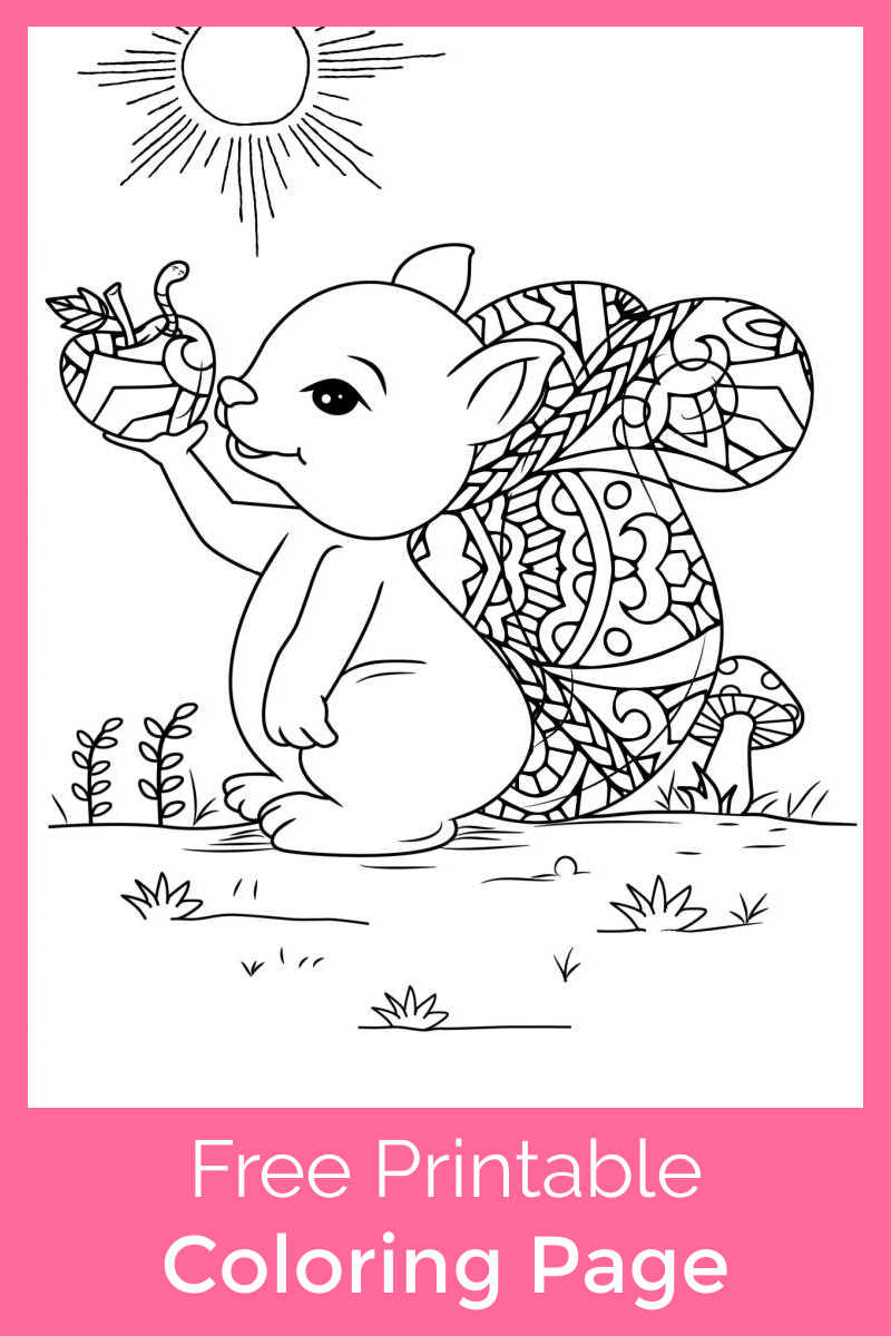 This sweet squirrel with an apple coloring page will be beautiful, when you or your child colors the free printable.