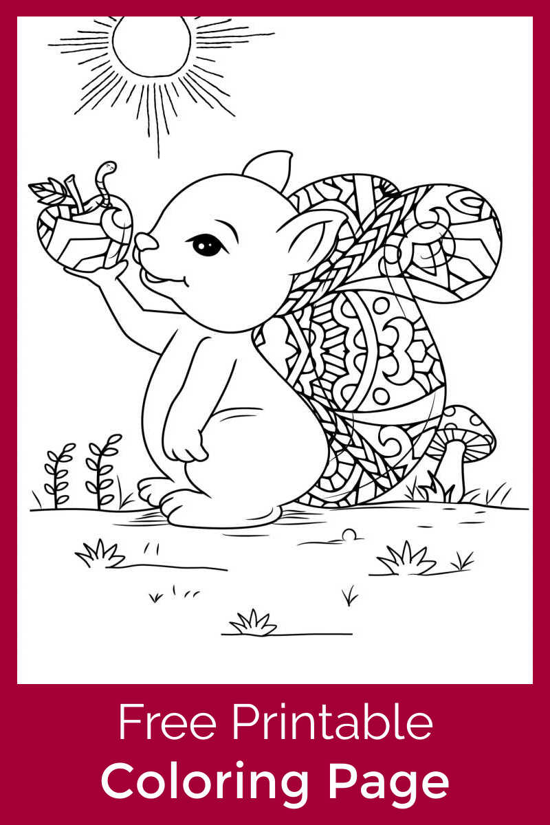 This sweet squirrel with an apple coloring page will be beautiful, when you or your child colors the free printable.