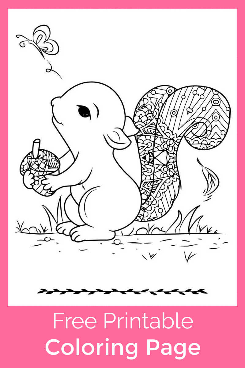 Nature is a wondrous thing, so you are going to love this adorable squirrel with butterfly coloring page that you can download for free.