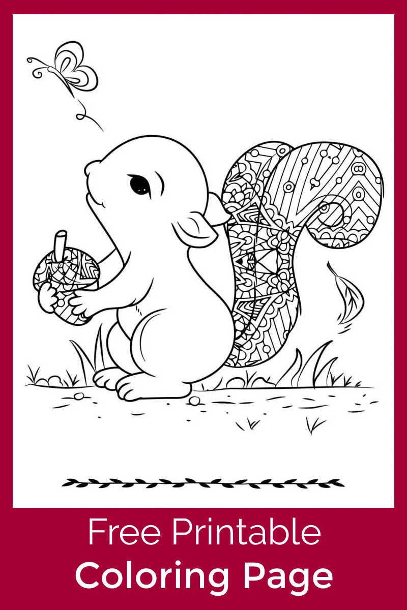 Nature is a wondrous thing, so you are going to love this adorable squirrel with butterfly coloring page that you can download for free.