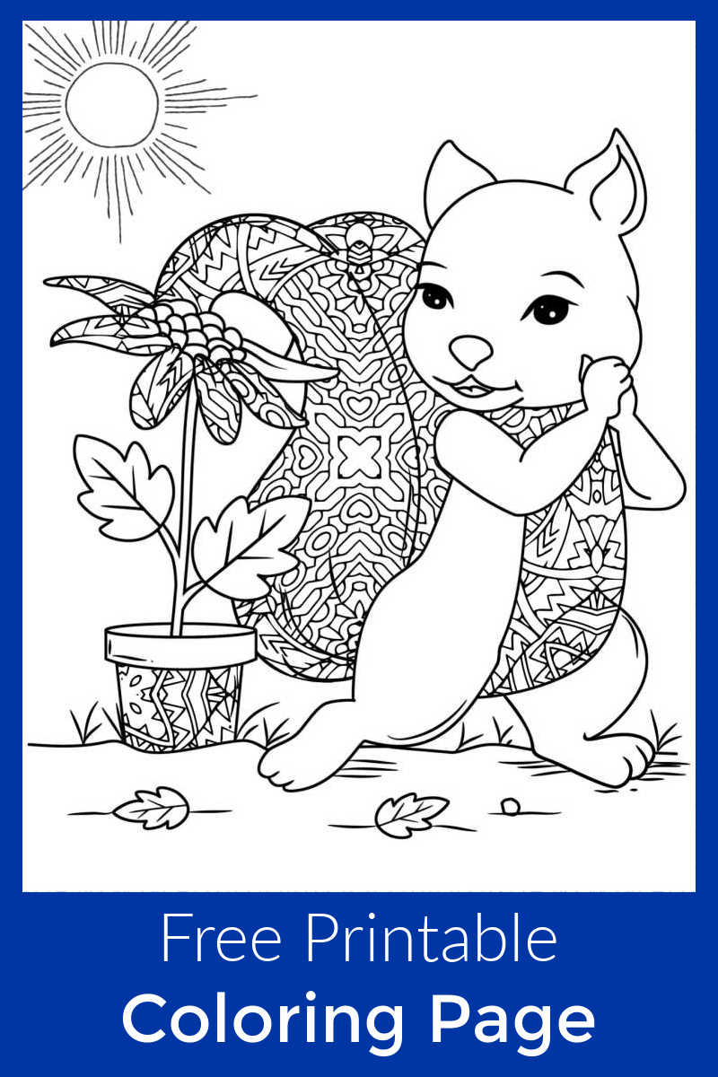 Download this free printable squirrel and flower pot coloring page, so that you can turn this picture into a sweet work of art. 