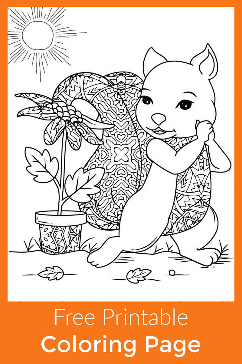 Download this free printable squirrel and flower pot coloring page, so that you can turn this picture into a sweet work of art. 