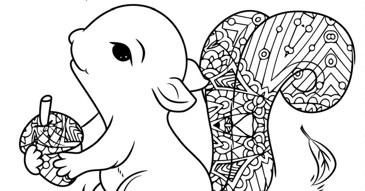 squirrel with a butterfly adult coloring page.