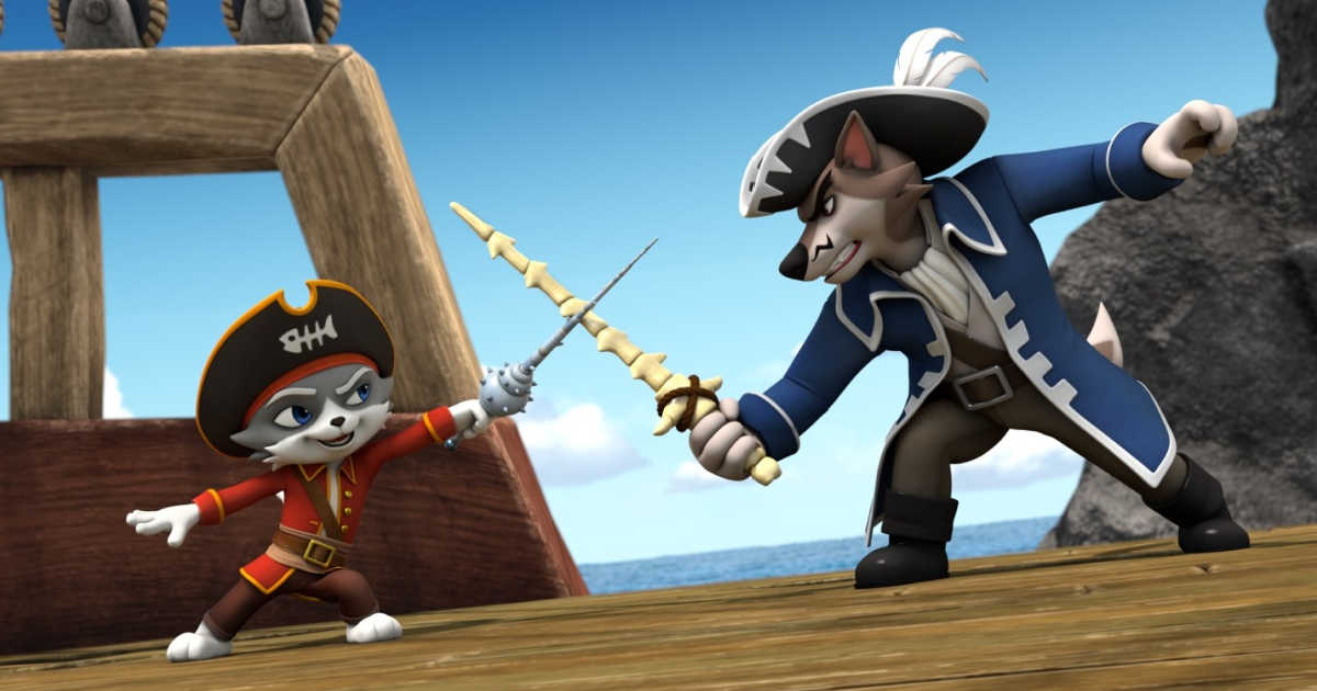 cat and dog pirate sword fight.