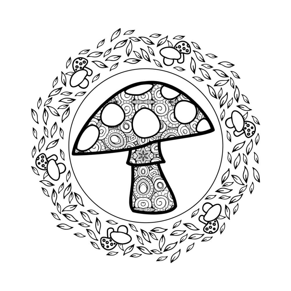 printable magical mushroom coloring page.