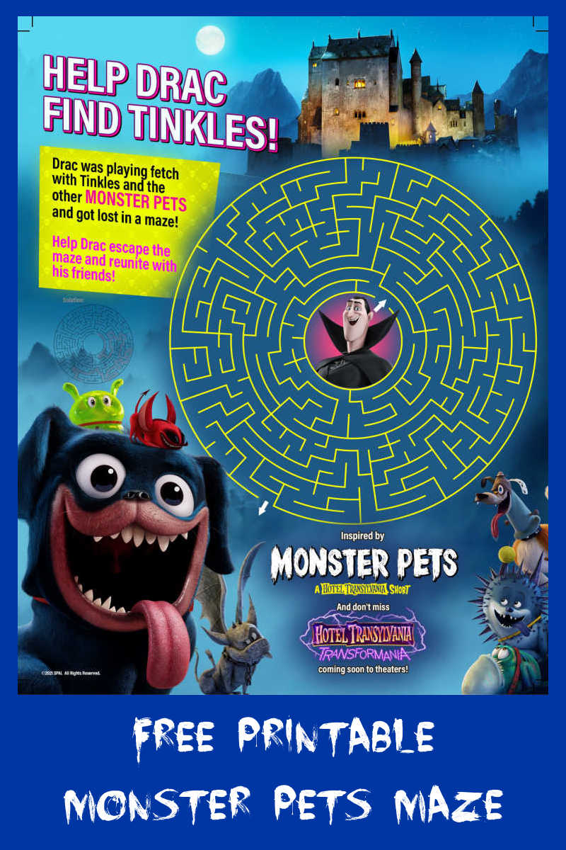 free printable monster pets maze.