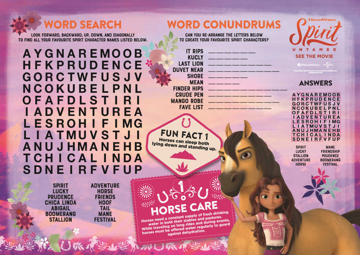 spirit untamed word search.