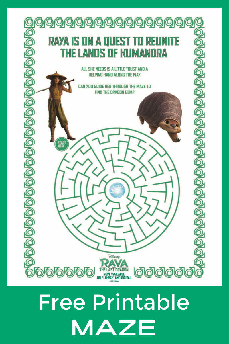 Your kids can have a fun Disney challenge, when you download the free Raya maze to print or use on your computer. 