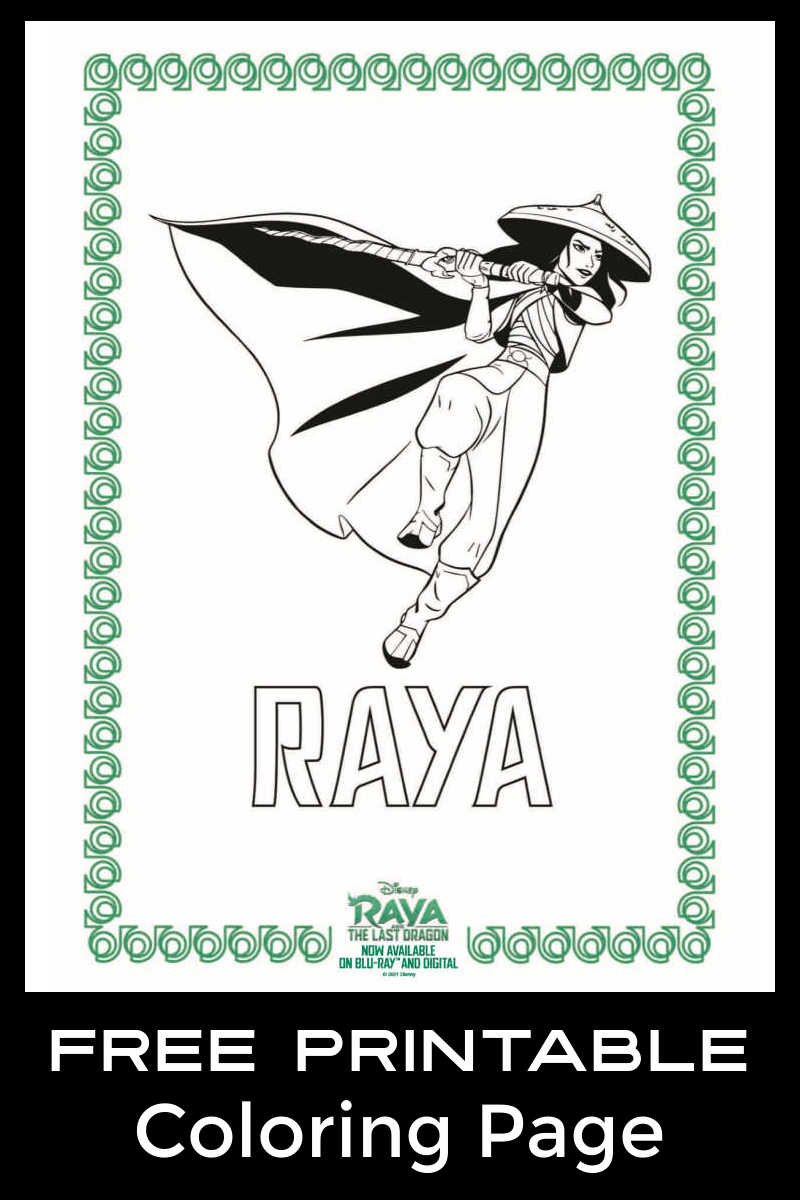 Download this free printable Raya coloring page, so your child can color this picture of Disney's brave star of Raya and The Last Dragon.