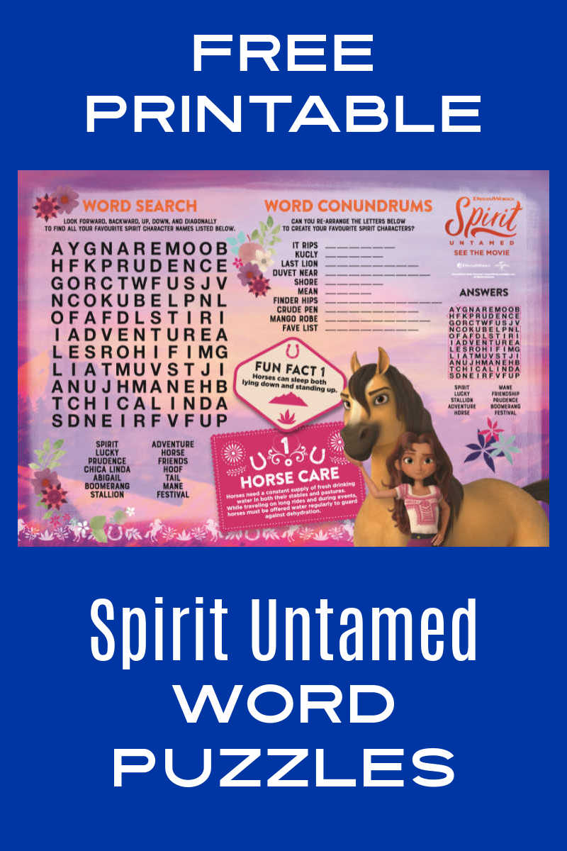 spirit untamed word puzzles.