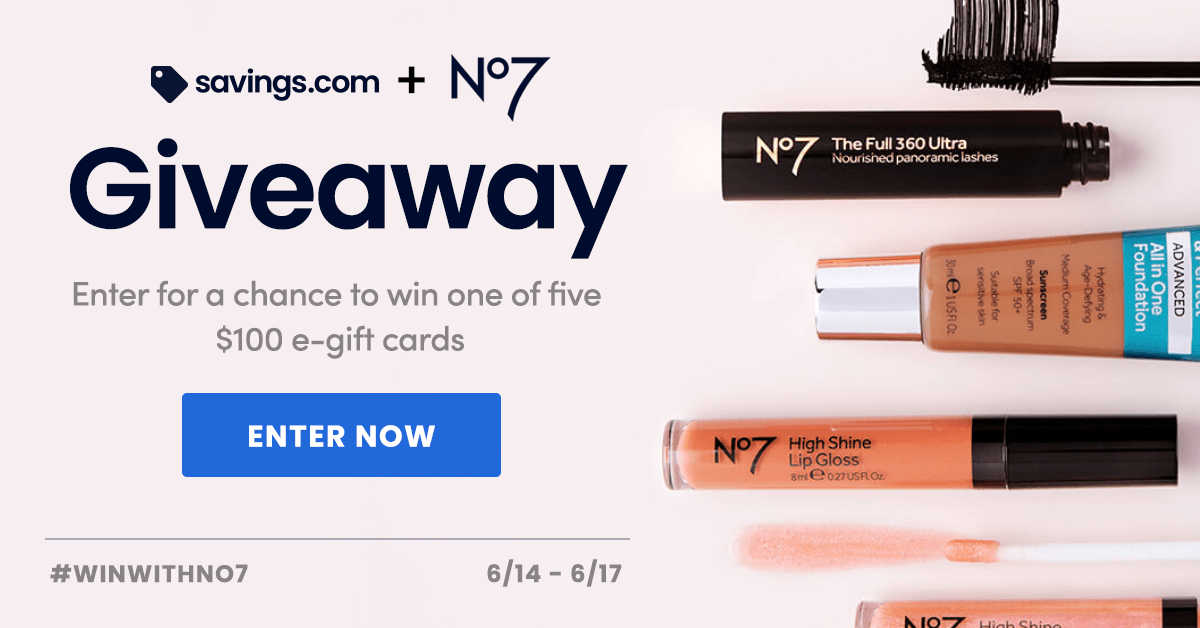 Enter for a chance to win a No7 gift card, so you can upgrade your beauty regimen with quality makeup and beauty products. 