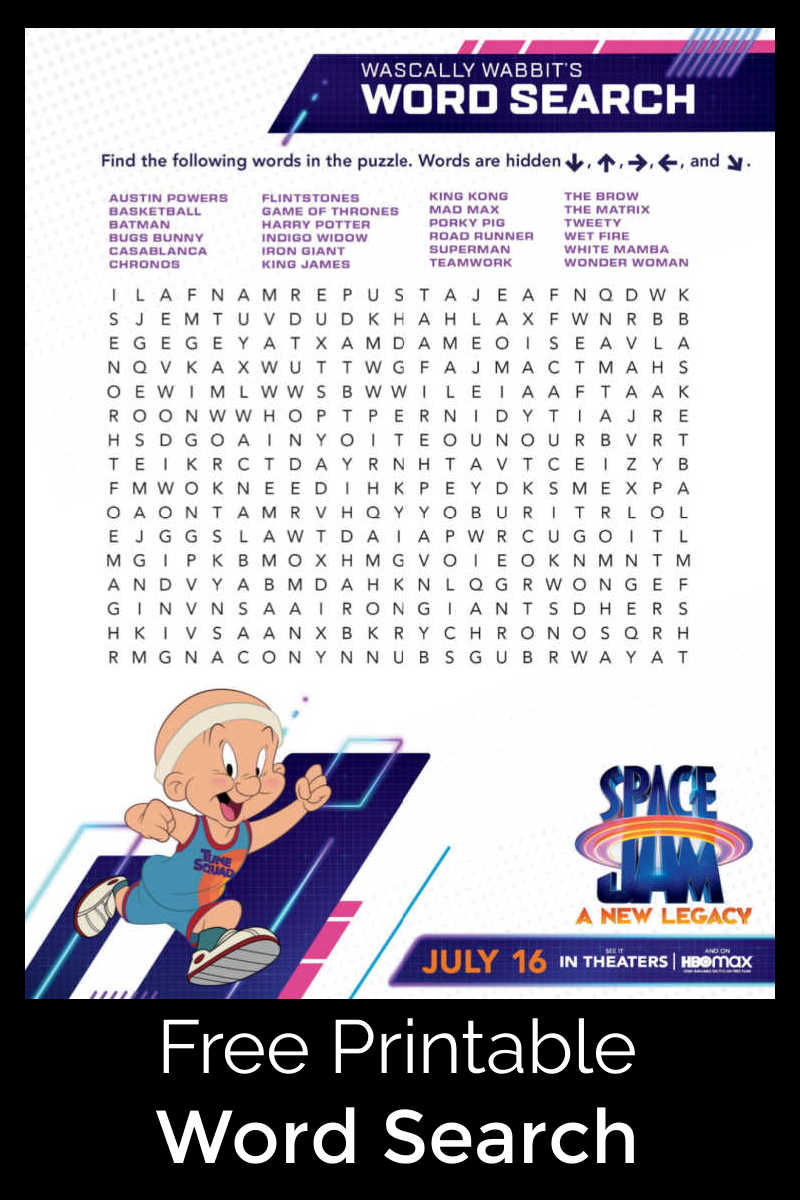 When you are up for a fun movie themed challenge, see if you can find all the words hidden in this free printable Space Jam word search. #ad