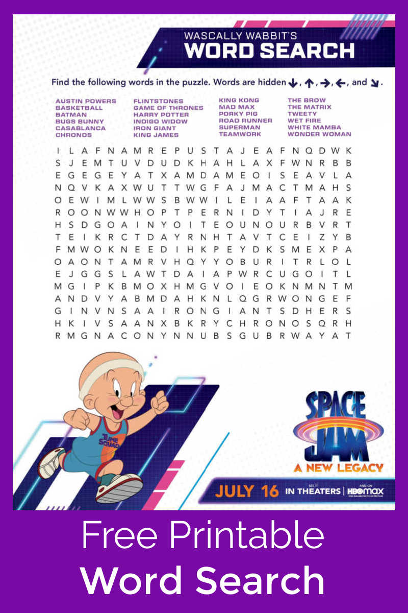When you are up for a fun movie themed challenge, see if you can find all the words hidden in this free printable Space Jam word search. #ad