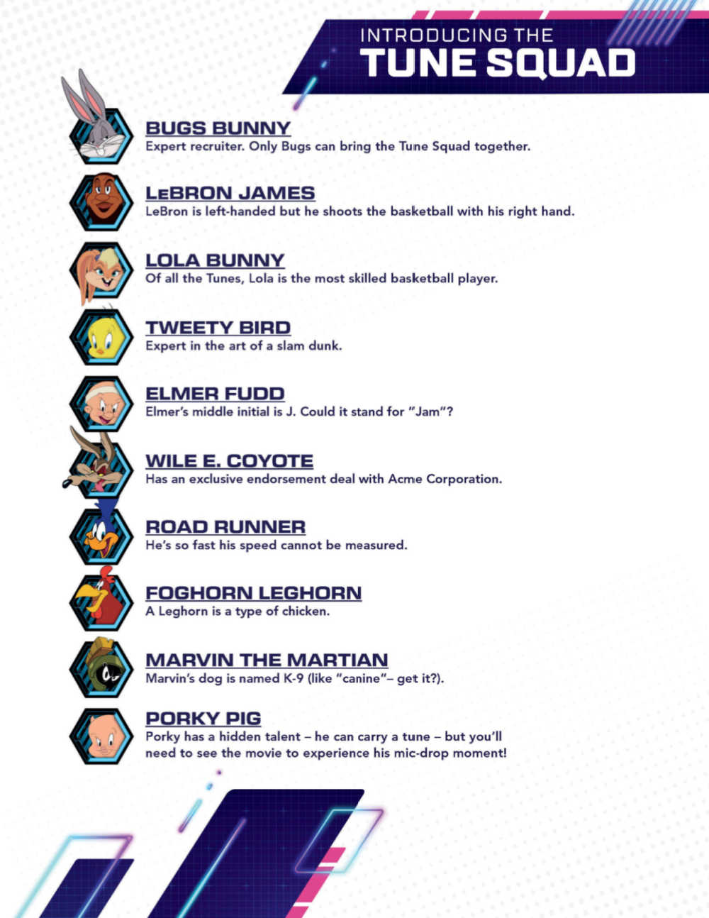 printable tune squad roster