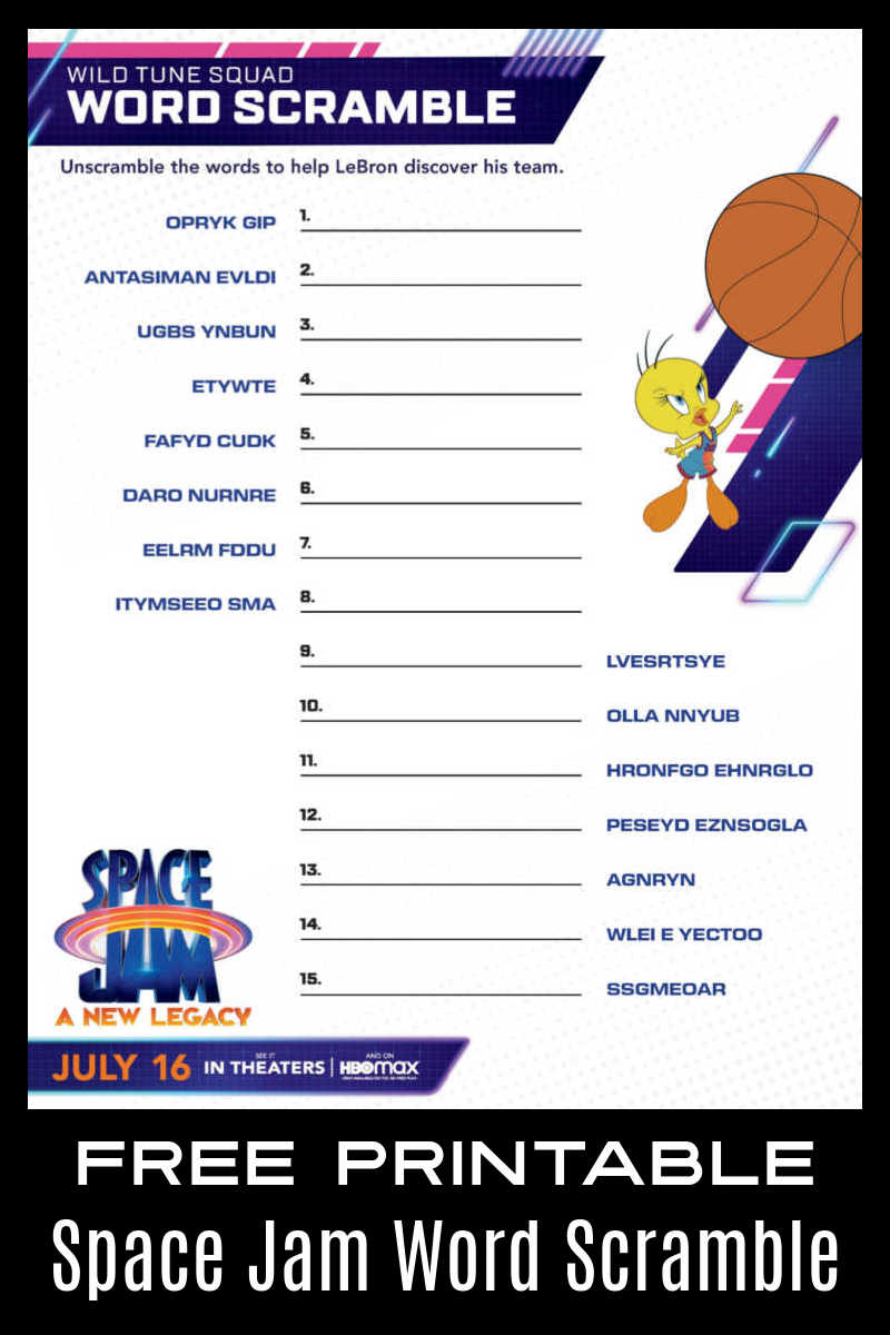 Unscramble the words in this Space Jam word scramble, so you can help LeBron find his Tune Squad teammates. #ad