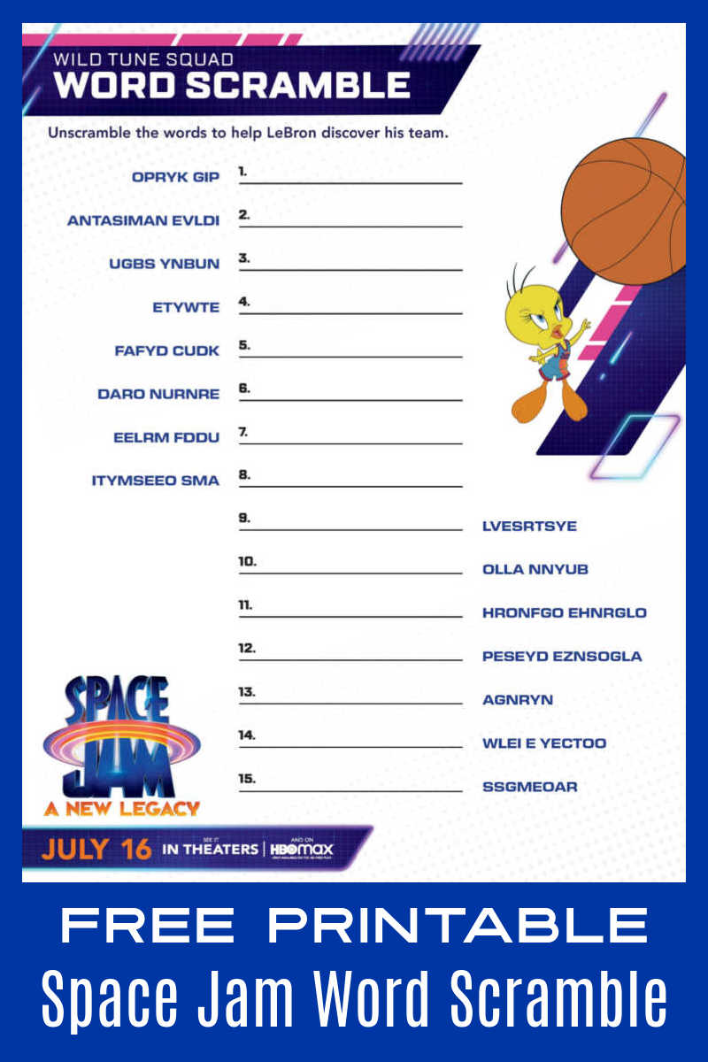 Free Printable Space Jam Word Scramble Puzzle Mama Likes This