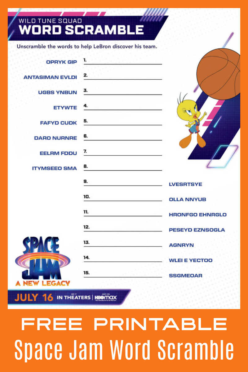 Unscramble the words in this Space Jam word scramble, so you can help LeBron find his Tune Squad teammates. #ad