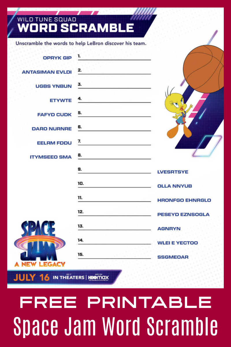 Unscramble the words in this Space Jam word scramble, so you can help LeBron find his Tune Squad teammates. #ad