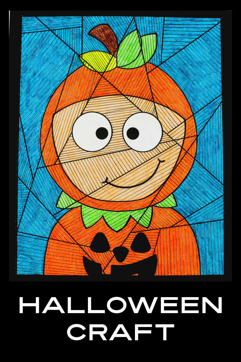 Your kid will enjoy making this pumpkin child craft, which uses lines to turn a regular coloring page into a unique piece of art.