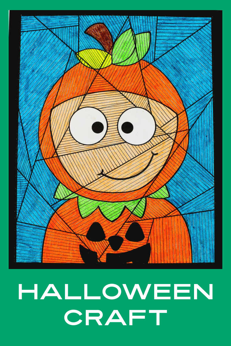 Your kid will enjoy making this pumpkin child craft, which uses lines to turn a regular coloring page into a unique piece of art.