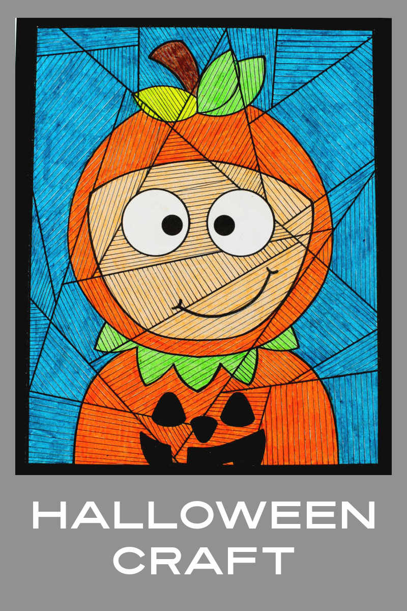 Your kid will enjoy making this pumpkin child craft, which uses lines to turn a regular coloring page into a unique piece of art.