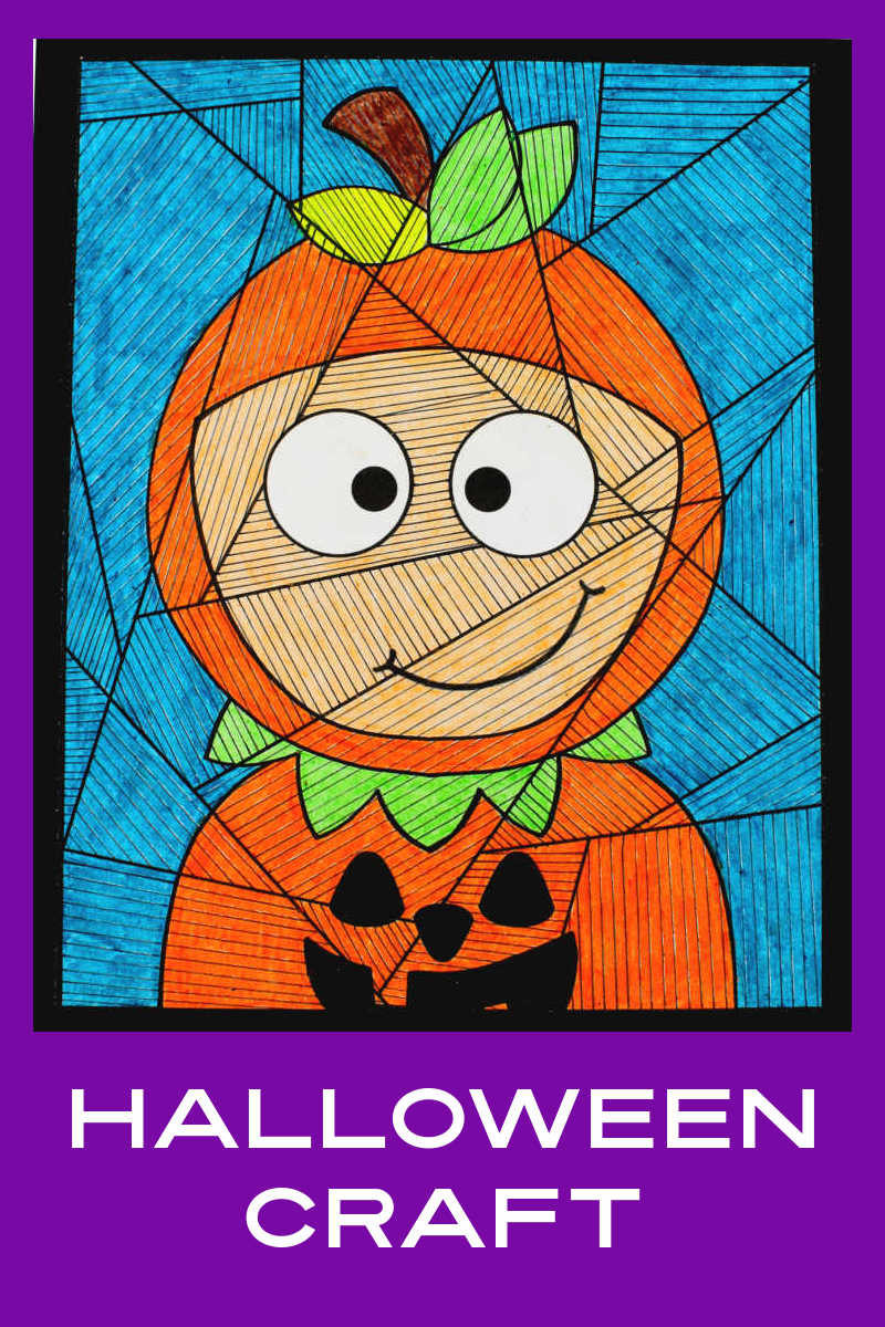 Your kid will enjoy making this pumpkin child craft, which uses lines to turn a regular coloring page into a unique piece of art.