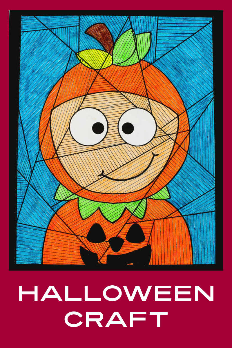 Your kid will enjoy making this pumpkin child craft, which uses lines to turn a regular coloring page into a unique piece of art.