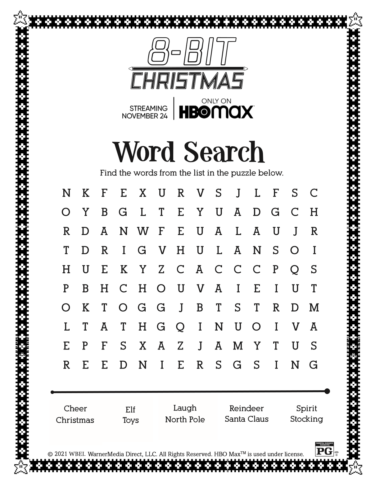 8-bit christmas word search activity page
