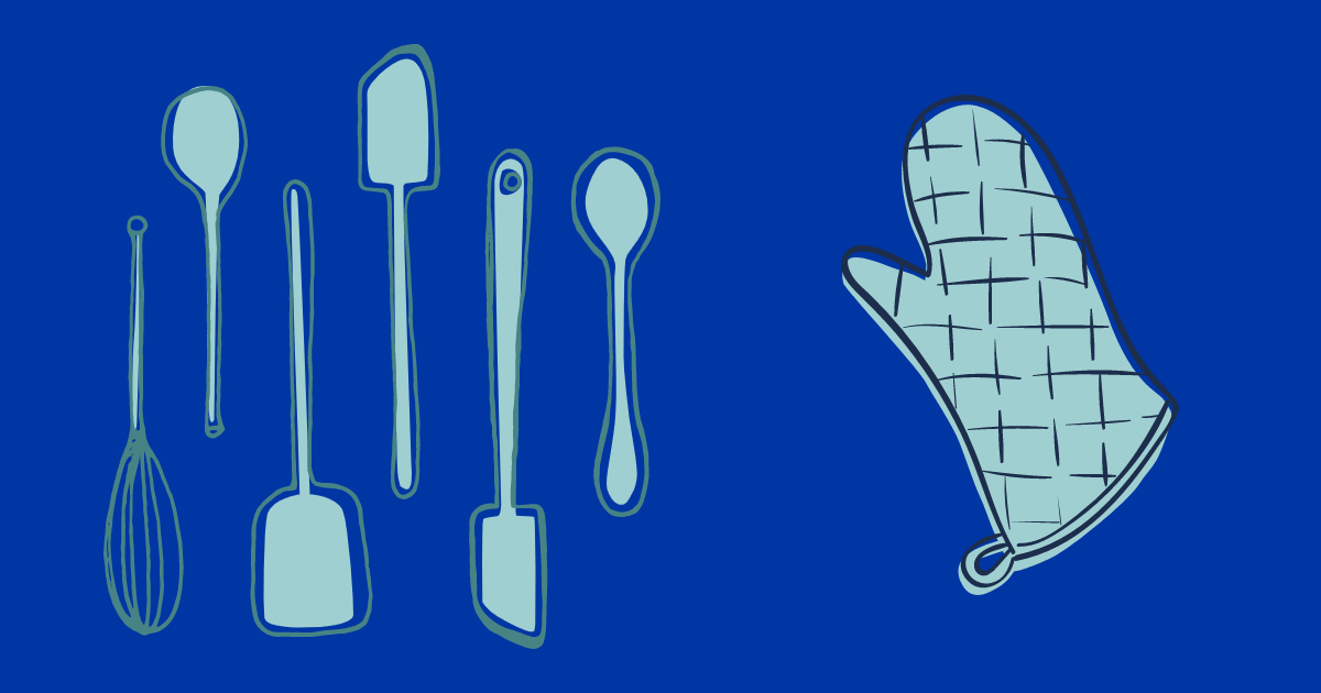 baking tools and oven mitt
