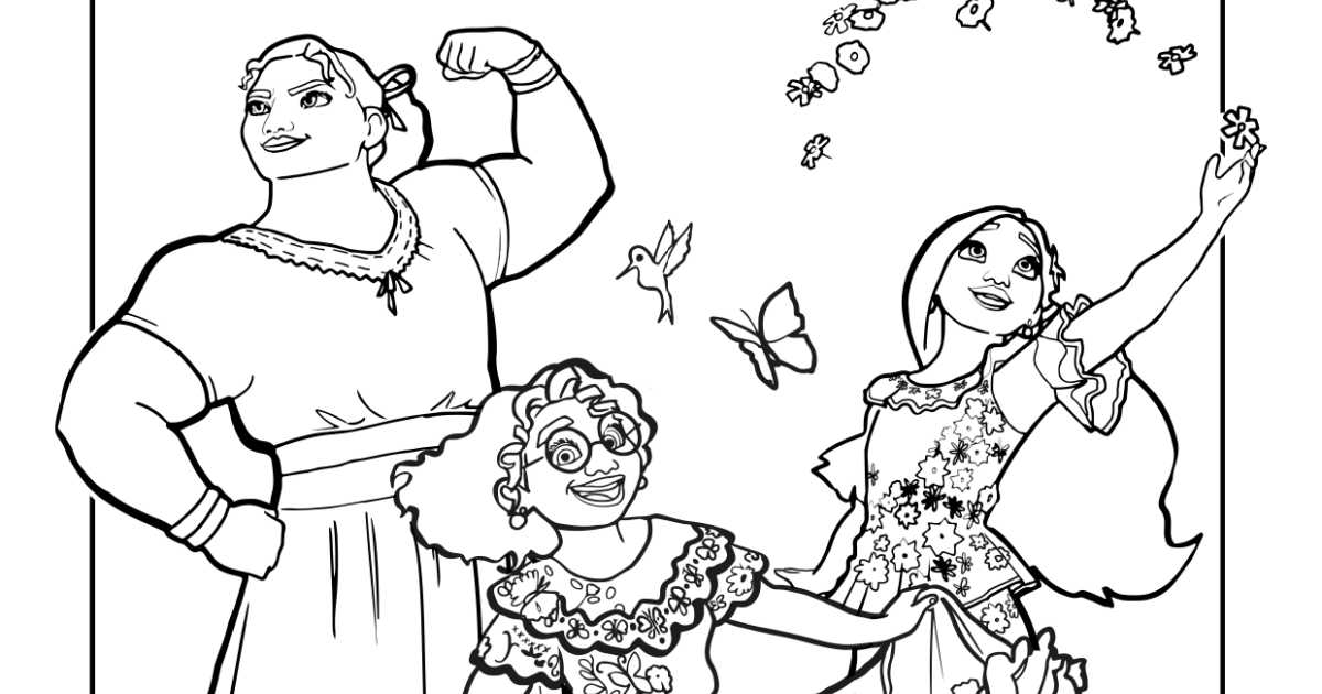 feature Encanto Madrigal Sisters Coloring Page