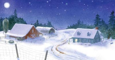 feature barn at night childrens book scene