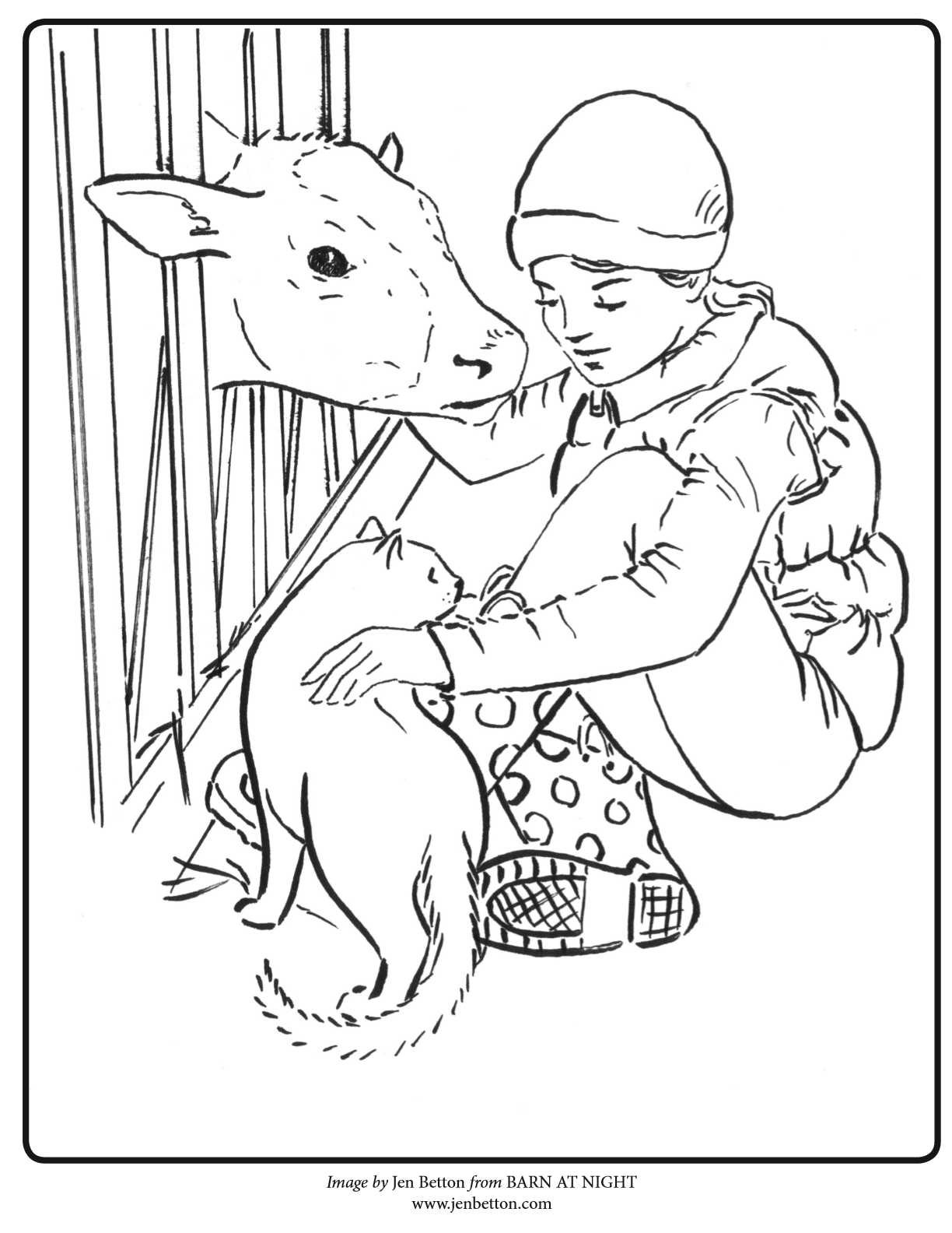 girl with farm animals coloring page