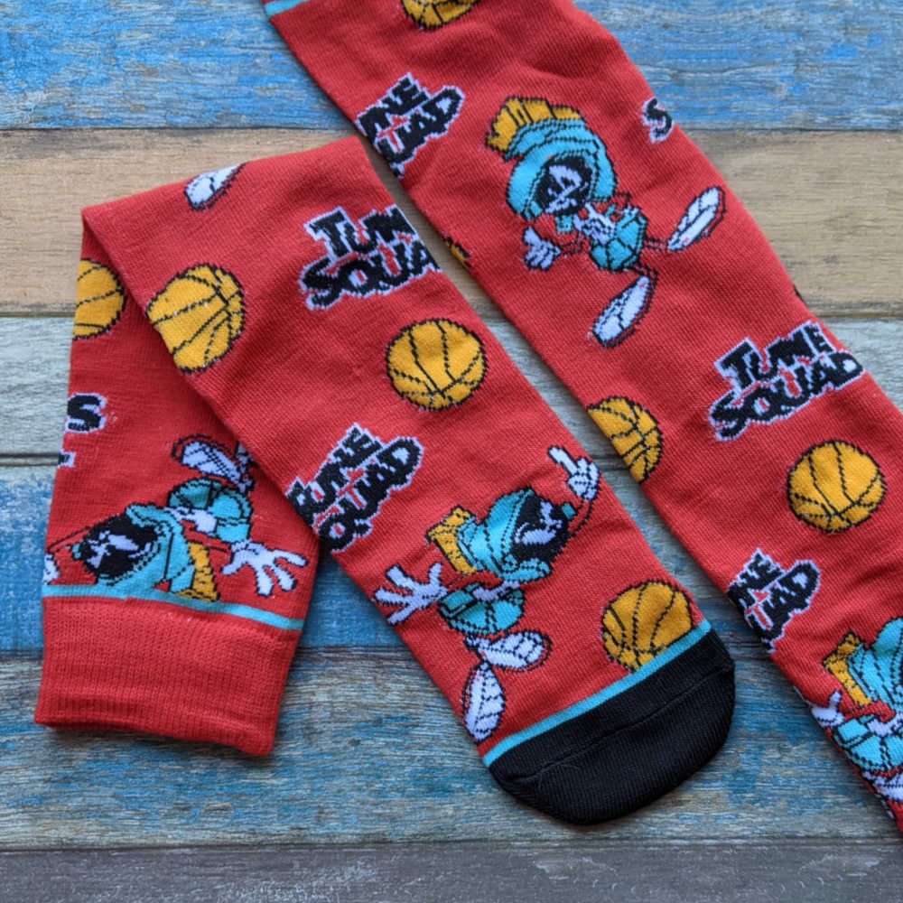 pair of red space jam socks