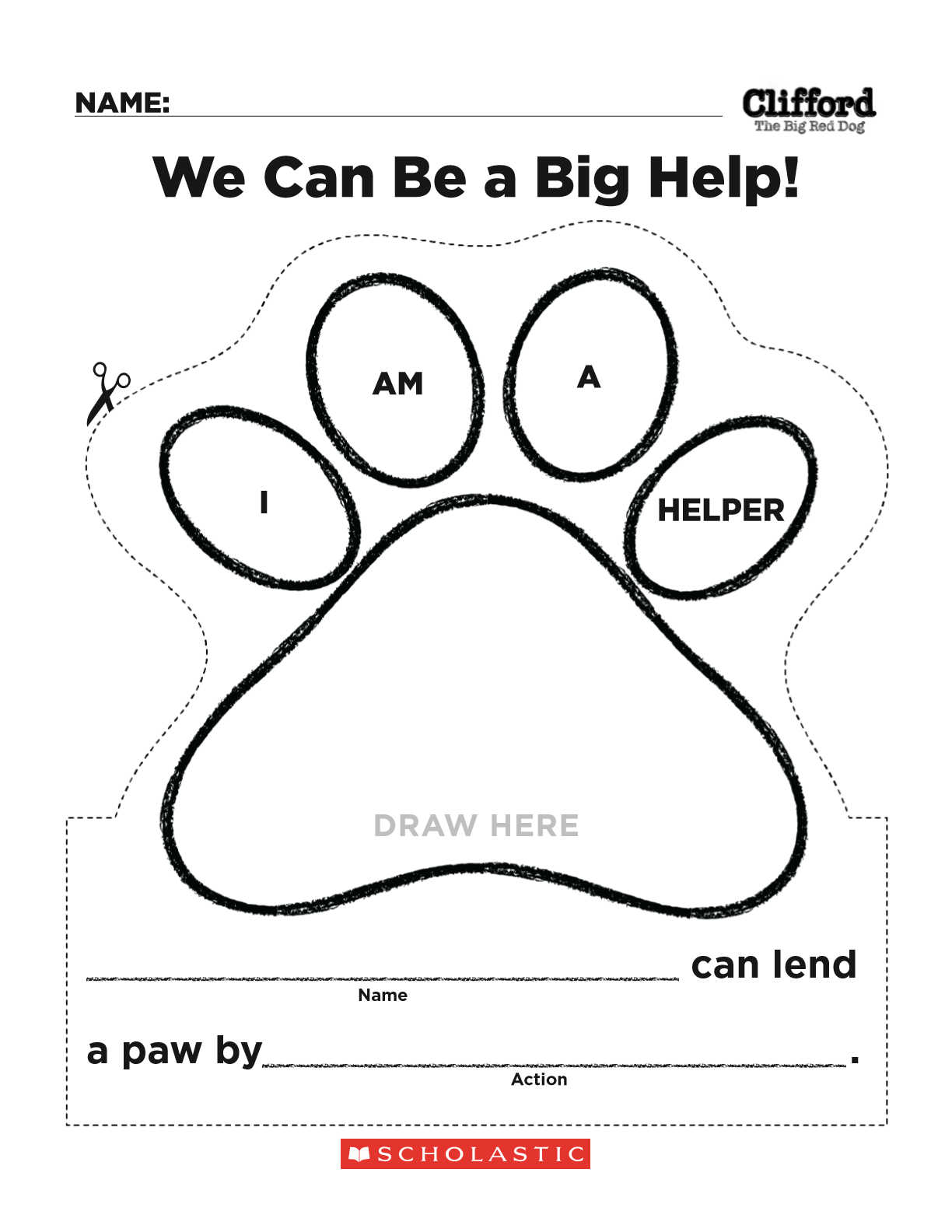 paw print clifford activity page