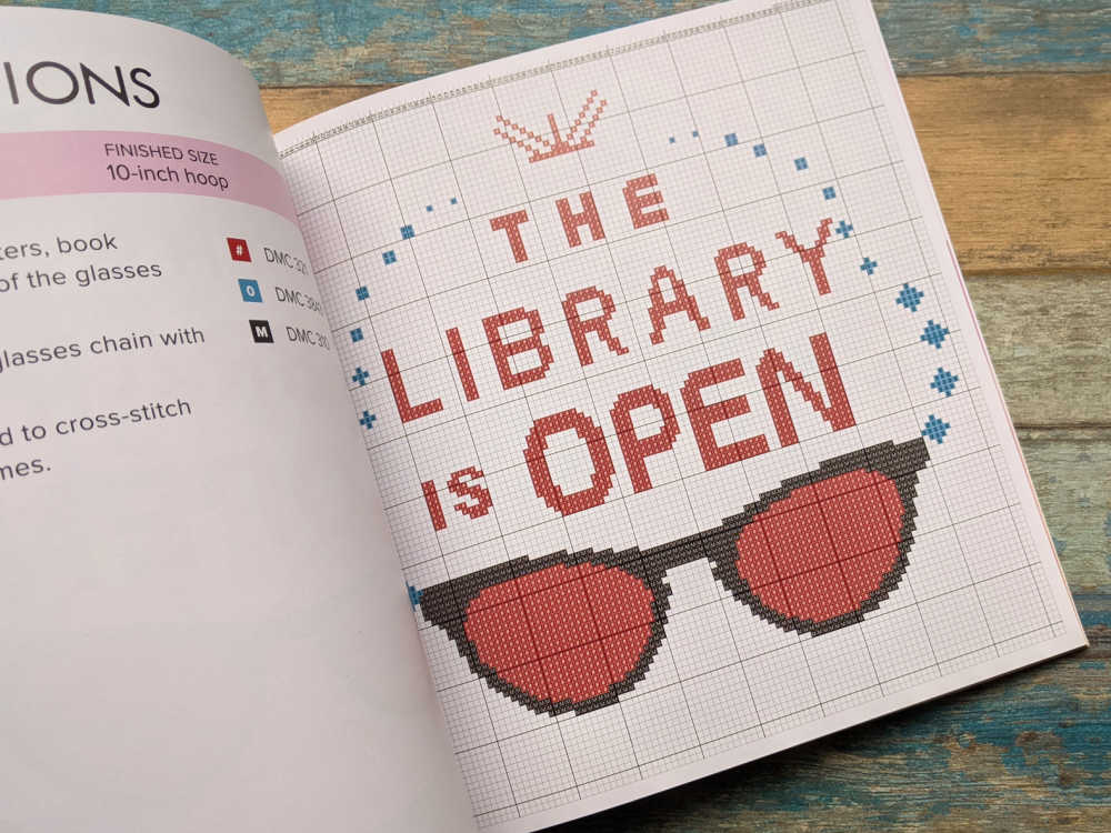 the library is open cross stitch